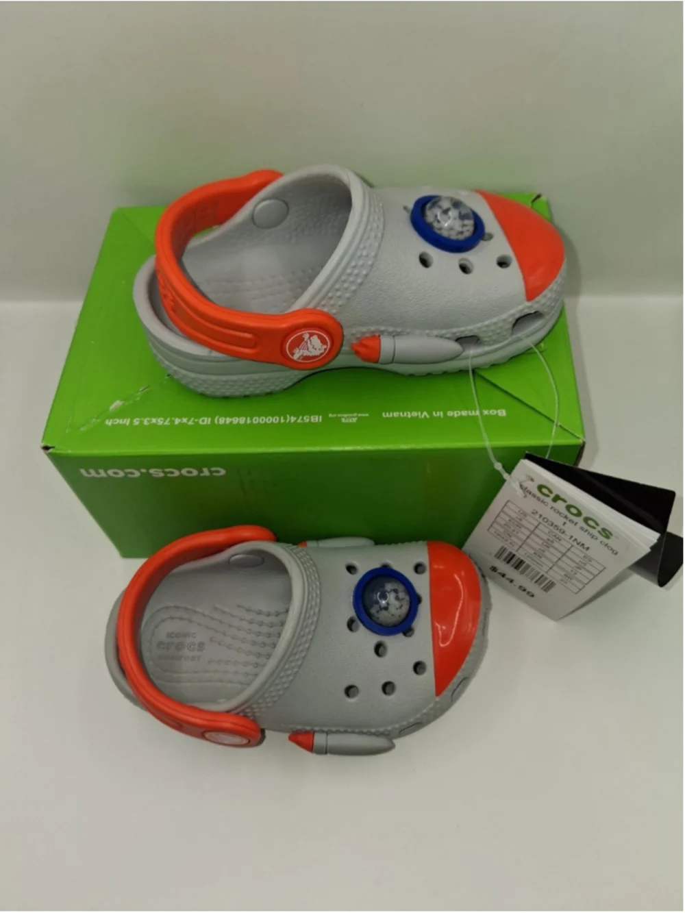Crocs Glow in Dark Roacket Ship. C5 Toddler Clog Shoes Gray, Orange NEW
